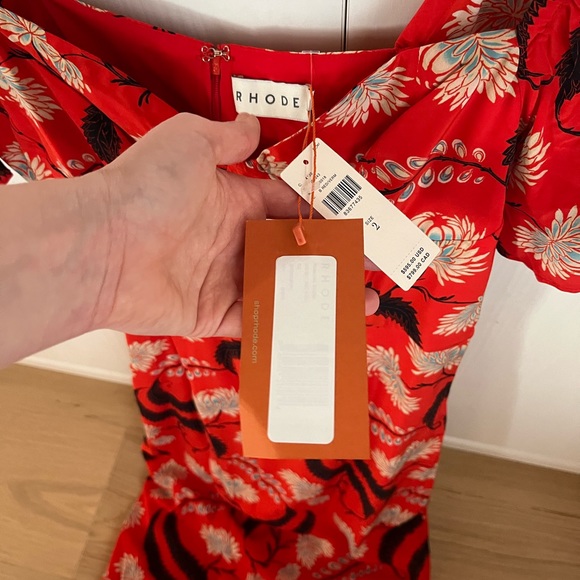 RHODE Short-Sleeve Sweetheart Midi Dress Sz 2 - Picture 2 of 7